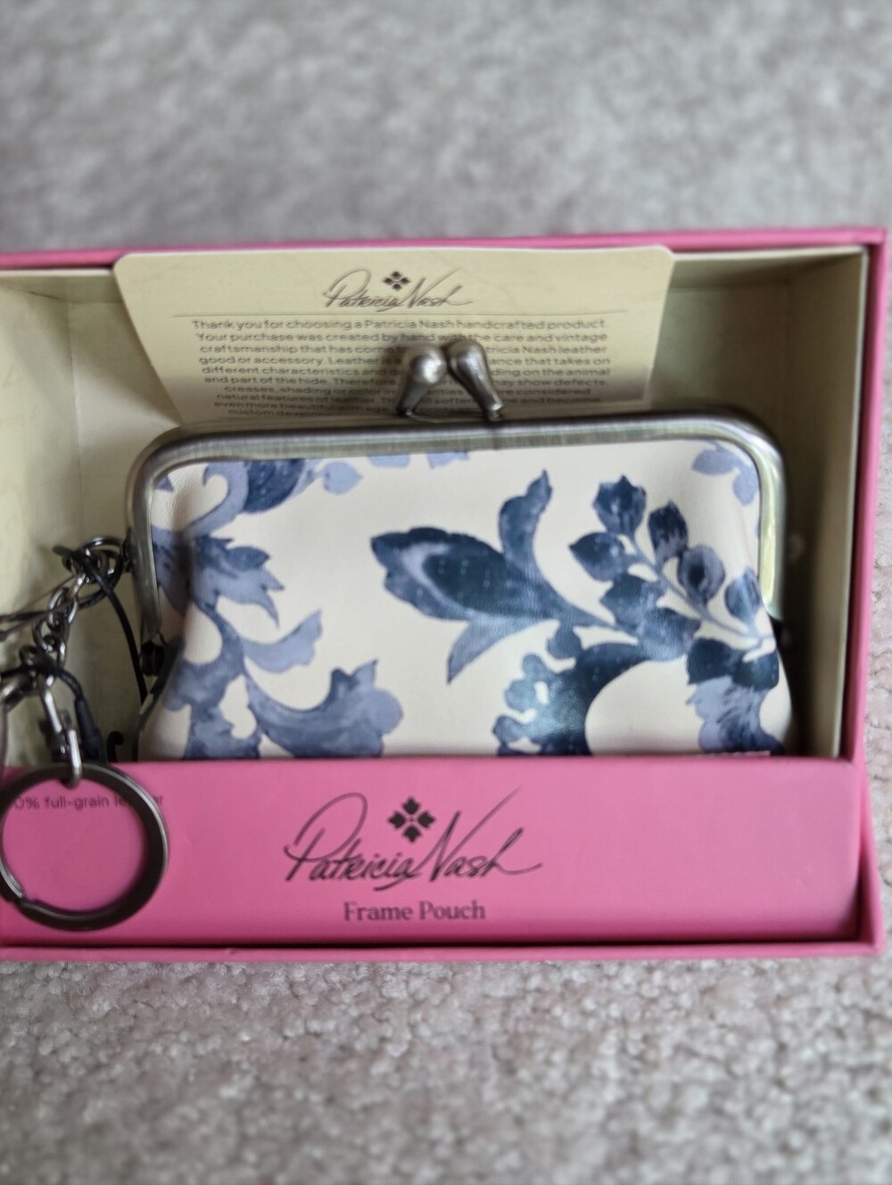 Patricia Nash Reneisance Revival Cream and Navy Floral Kiss Lock Pouch